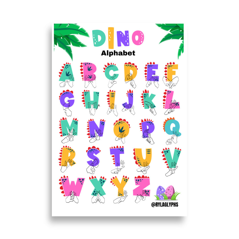 Dinosaur Alphabet Poster Pink/Purple