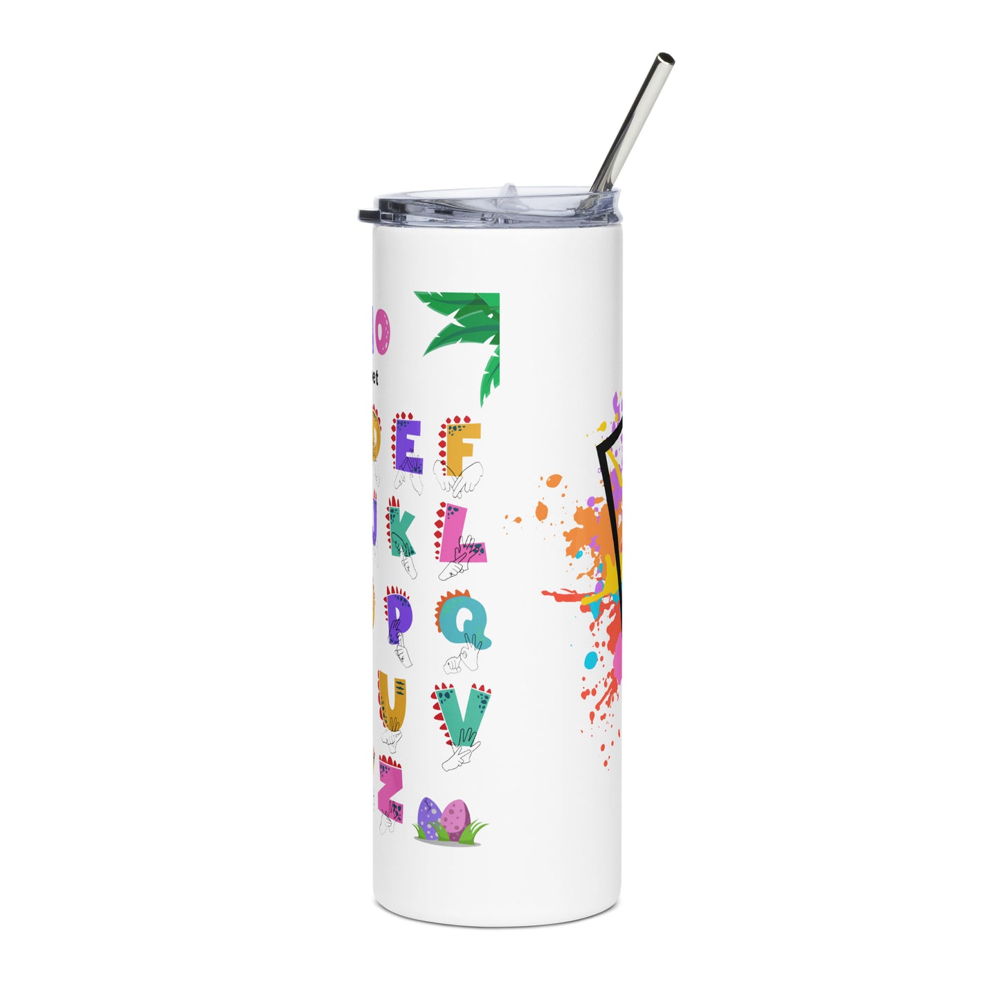 Dinosaur Alphabet Stainless steel tumbler Pink/Purple