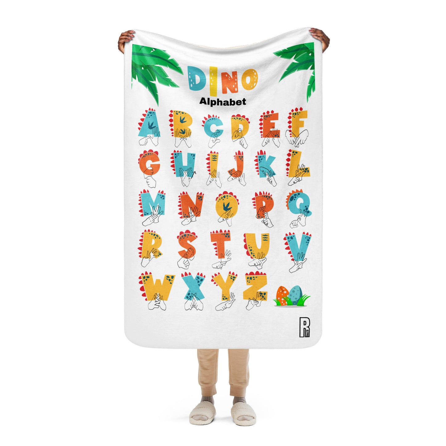 Dinosaur Alphabet Sherpa Blanket Orange/Red